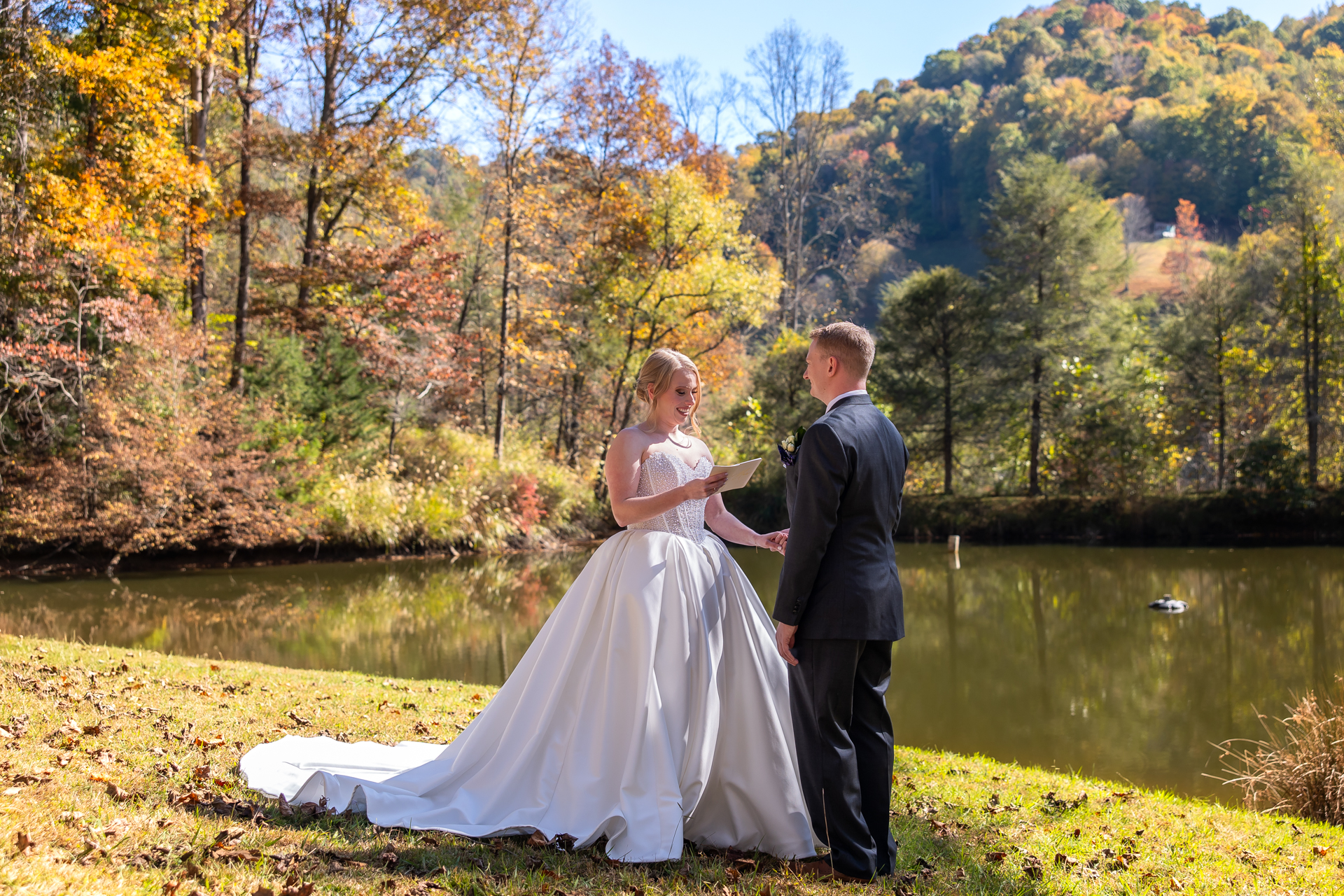 NC Mountain Wedding Asheville NC Couple by lake vows